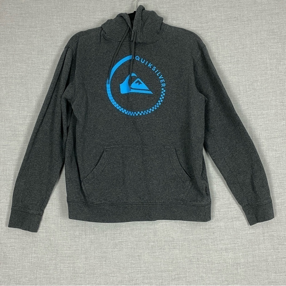 Quicksilver Hoodie Sz Medium Dark Gray Spell Out Kangaroo Pouch Pocket - Picture 12 of 12
